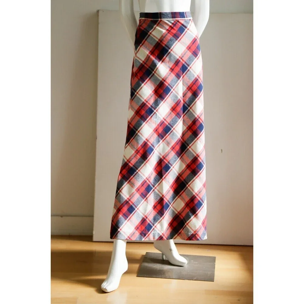 Vintage Large Scale Plaid A line Maxi Skirt XS